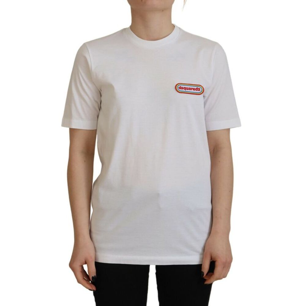 Dsquared² White Logo Patch Crewneck Short Sleeve Tee Women's T-shirt